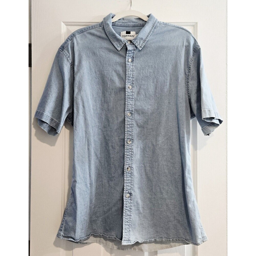 Topman Light Wash Blue Denim Short Sleeve Button Down Shirt Men’s XXL Coastal